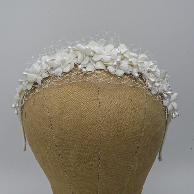 Net Bridal Headpiece with Ivory Vintage Flowers