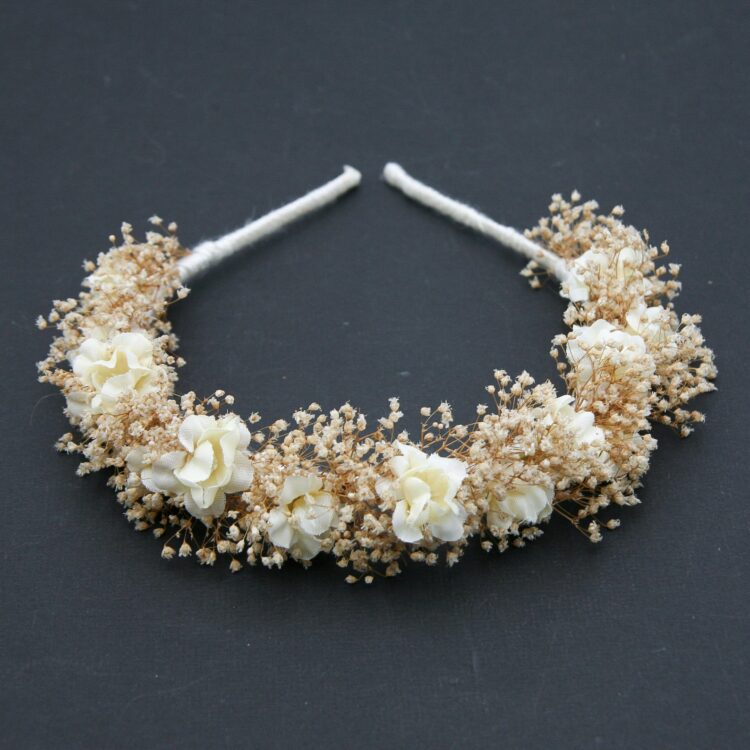 dried babies breath halo in ivory and ecru