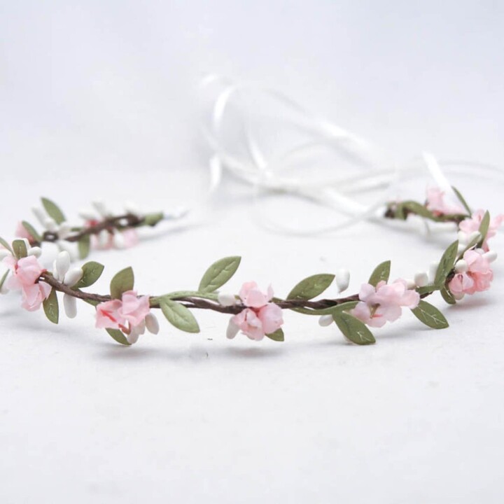 Small Flower Crown in Pink and Green, bridesmaids hair, pink flowers, delicate flower crown