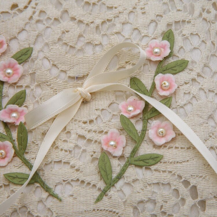 Ring Bearer Pillow of Vintage Lace and Pink Flowers - Image 4