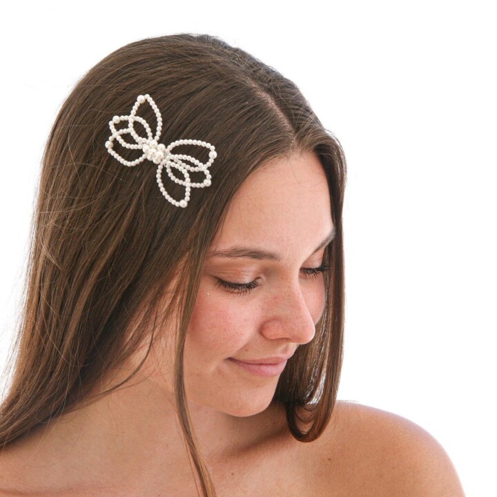Vintage Pearl Bow Hair Pins, Wedding Hair Accessory, white bow on a hair pin made from vintage pearls