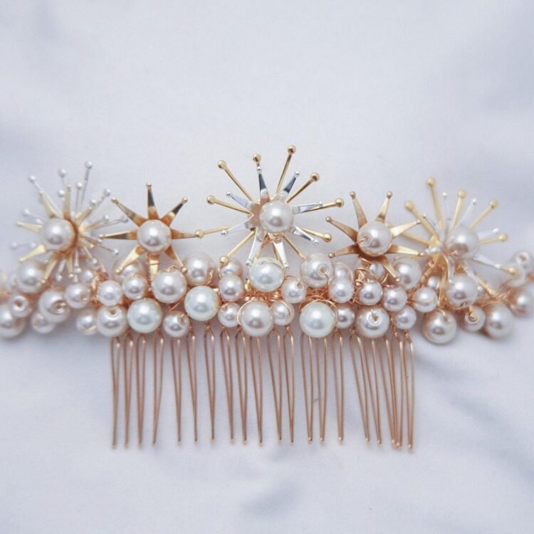 Celestial Star and Pearl Wedding Hair Comb